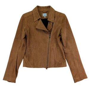 ATHLETAG Helena Suede Leather Moto Jacket Brown Asymmetric Zip Biker Women Small